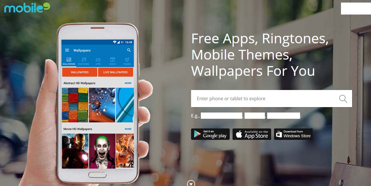 Mobile9.com homepage: Free Apps, Ringtones, Mobile Themes, Wallpapers For You