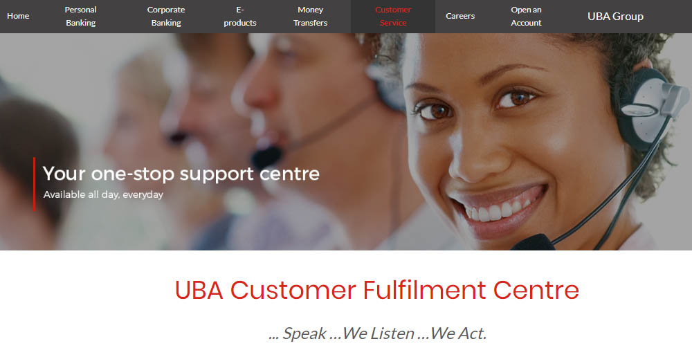 UBA customer care /support center / customer fulfilment center