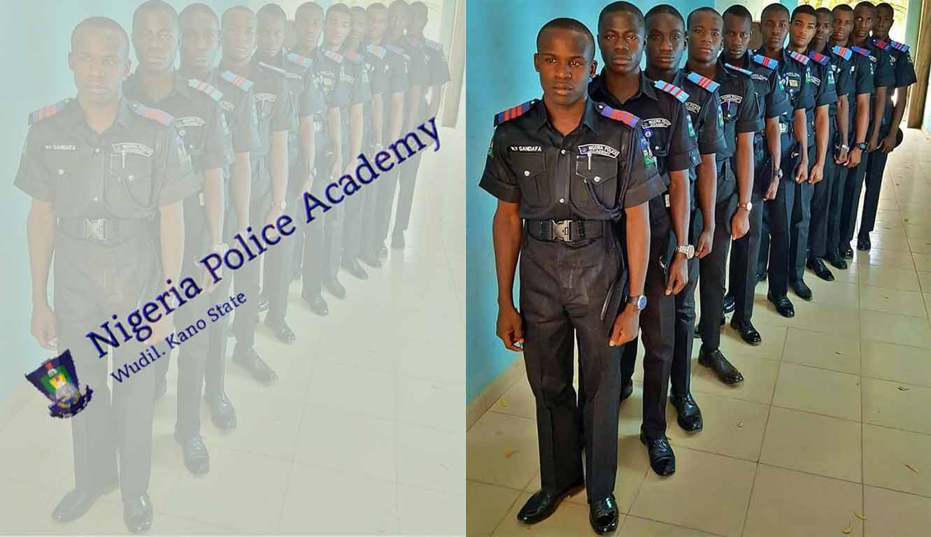 Logo and students of the Nigeria Police Academy Wudil